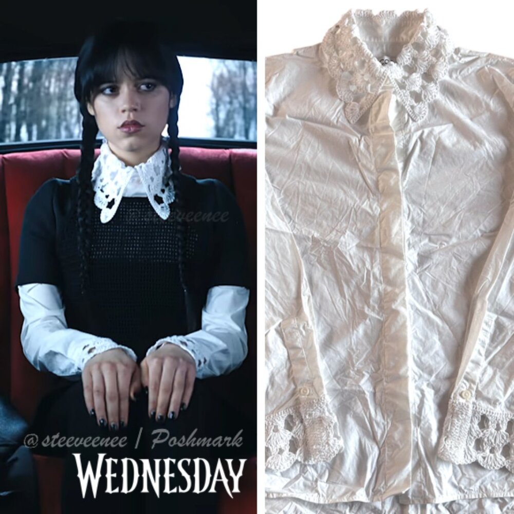 RARE COS Lace Detailed Poplin Shirt ASO Wednesday Addams